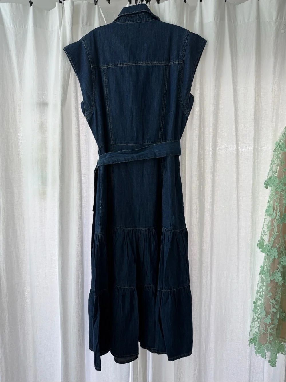 Elan Indigo Denim Tiered Maxi Skirt with Self-Tie Waist - Picture 6 of 9